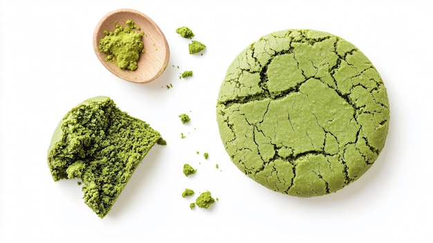 Photo delicious matcha cookie whole and pieces on white background