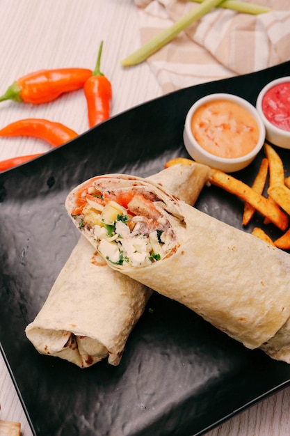 delicious meat durum turkish kebap sandwich wrap