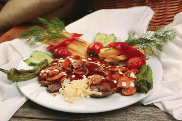 Delicious meat meal on the table