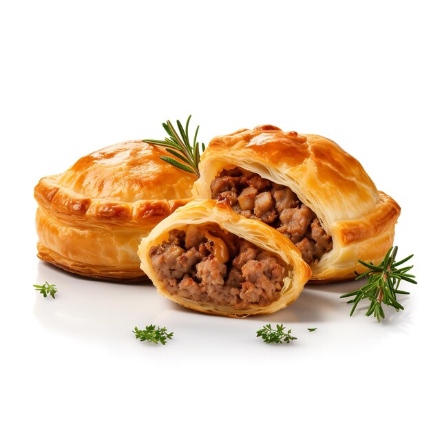 Photo delicious meat pie savory pies isolated on white background