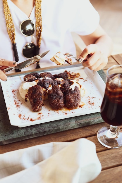 Delicious meatballs with french fries