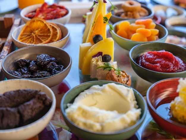 Delicious mediterranean breakfast on the table