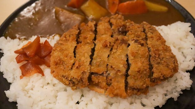 Delicious menu rice curry with Chicken katsu good plating presentation