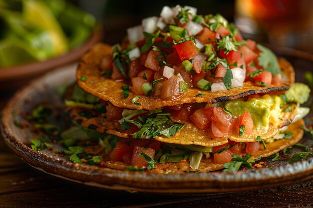 Delicious Mexican Tacos with Guacamole Tomato and Onion Salsa