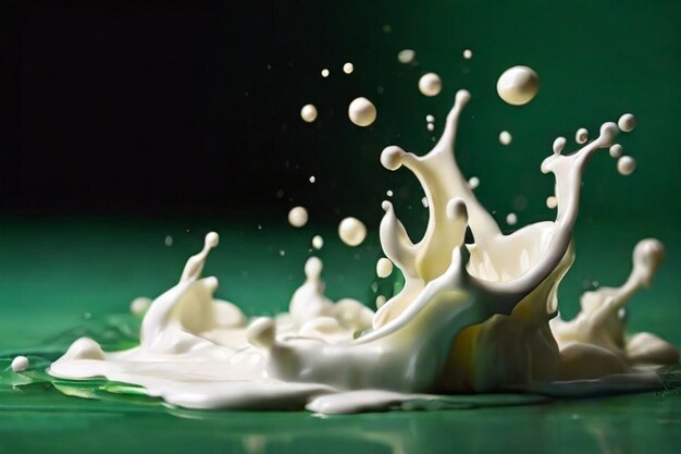 Delicious Milk Splash on Rich Green Background