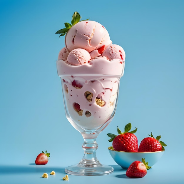 delicious milk strawberry ice cream in a glass