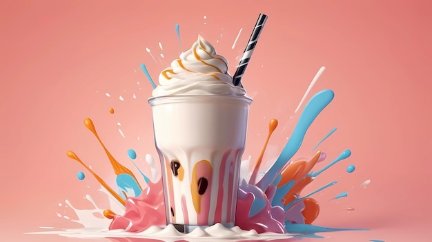 Delicious milkshake and liquid splashes