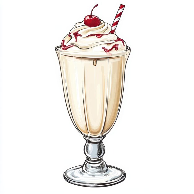 Photo delicious milkshake topped with whipped cream and a cherry served in a classic glass with a straw