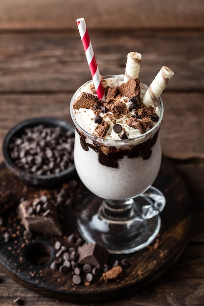 Delicious milkshake with ice cream