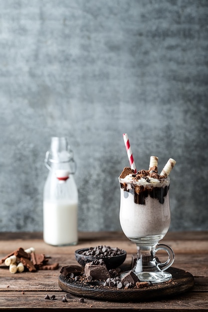 Delicious milkshake with ice cream