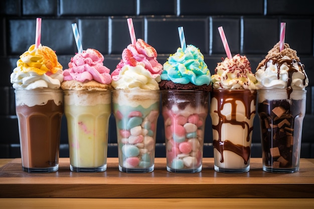 Delicious milkshake with sweets