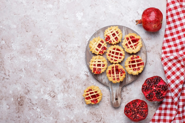 Delicious mini red berry pies,top view