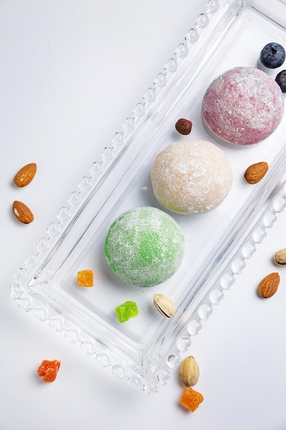 Delicious mochi close-up. Traditional Japanese dessert