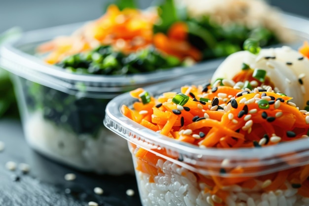 Photo delicious modern thai lunch boxes featuring fresh ingredients and vibrant flavors