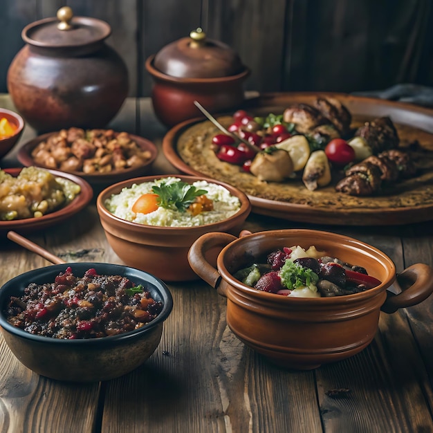 Photo a delicious moroccan feast spread is couscous garnished with tomatoes and parsley