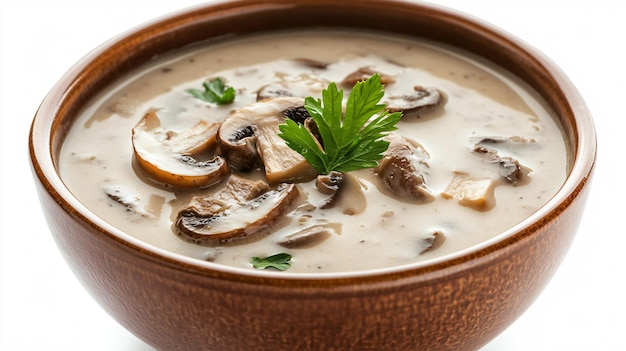 Delicious Mushroom Cream Soup on White Background