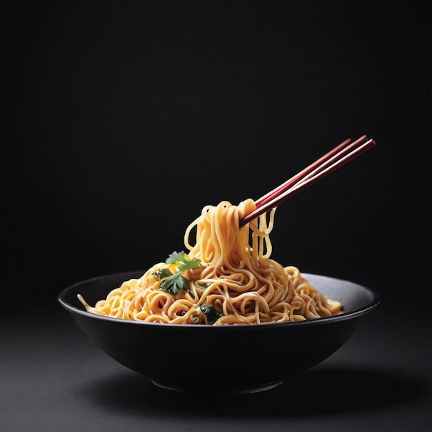 delicious noodle on a plate black background