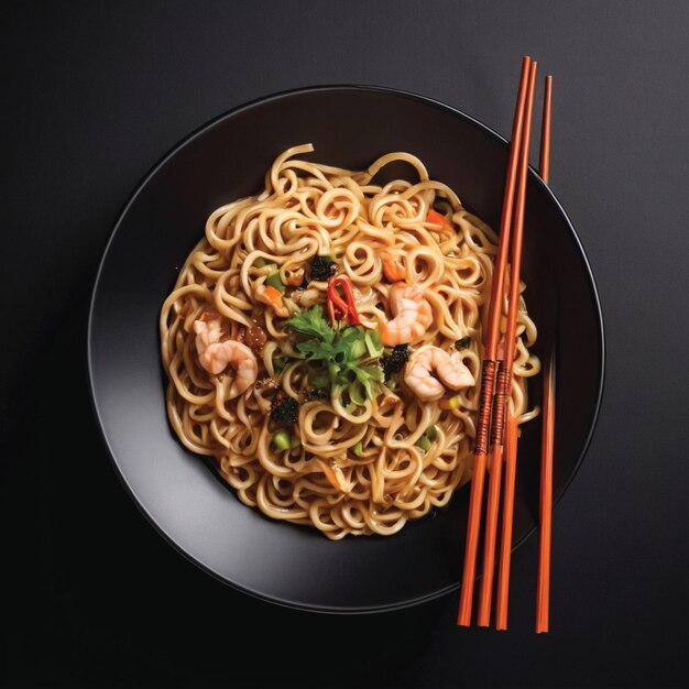 delicious noodle on a plate black background