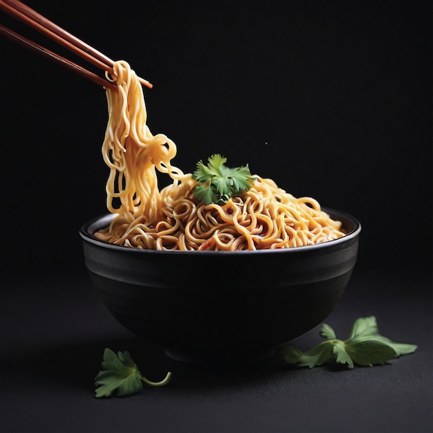 delicious noodle on a plate black background