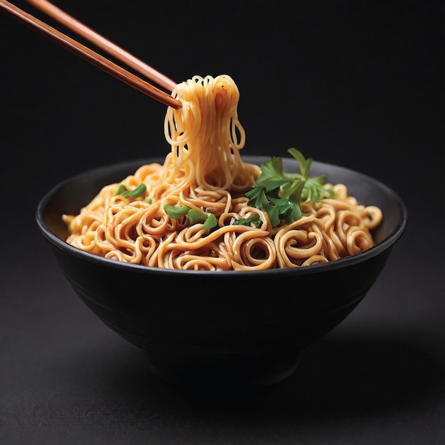 delicious noodle on a plate black background