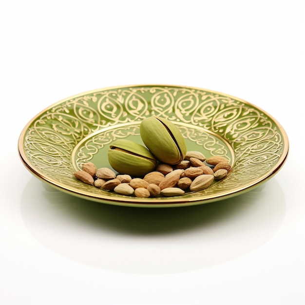 Delicious nut pistachio lies on beautiful plate Ai generated