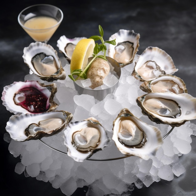 delicious oysters on ice