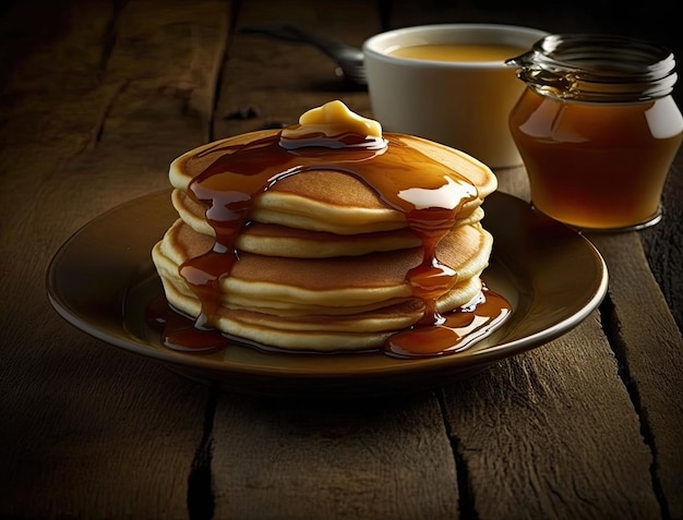 Delicious pancakes topped with honey Perfect meal for the breakfast Generative AI