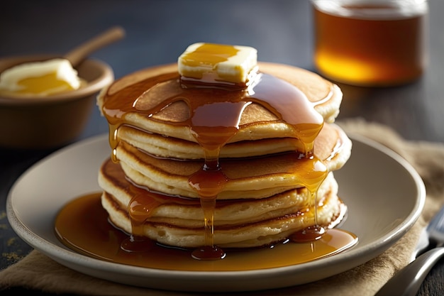 Delicious pancakes topped with honey Perfect meal for the breakfast Generative AI