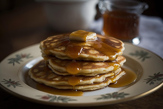 Delicious pancakes topped with honey Perfect meal for the breakfast Generative AI