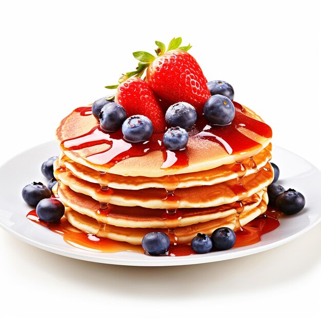 Delicious Pancakes with berries on plate on isolated white background