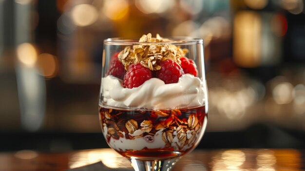 Photo a delicious parfait with raspberries and granola