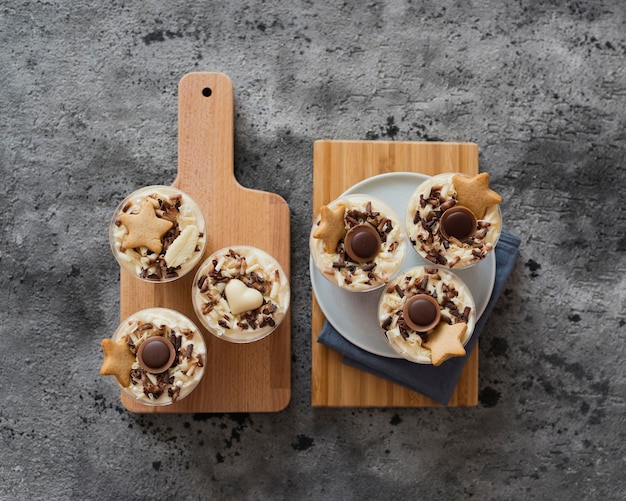 Delicious pastries with chocolate are on the table