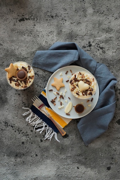 Delicious pastries with chocolate are on the table