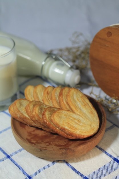 Delicious pastry on a wood plate