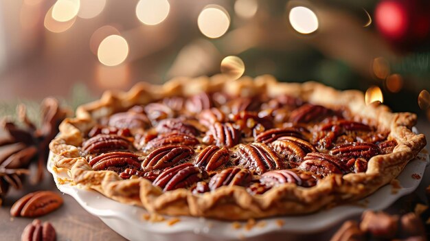 Photo delicious pecan pie with golden crust and rich filling perfect for festive gatherings