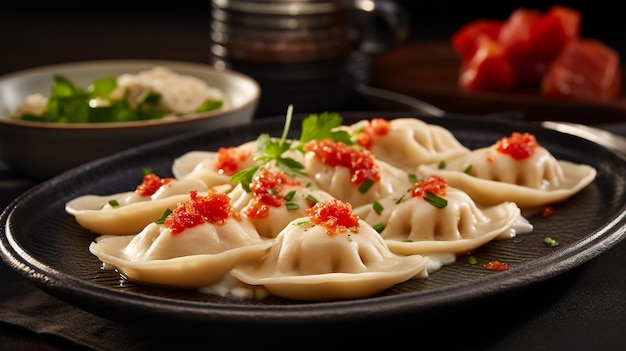 Delicious pelmeni dumplings ravioli for menu in restaurant banners social media