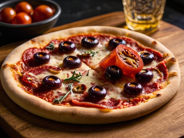 delicious pepperoni pizza on a wooden board