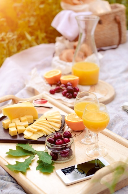 Delicious picnic in summer close up