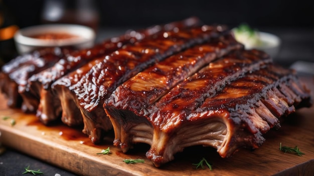 Delicious piece of ribs with barbecue