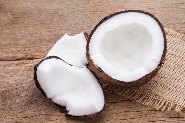 Delicious pieces of coconut on the table