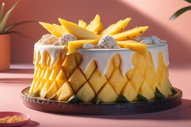 Photo delicious pineapple cake freshly baked decorated in healthy food background