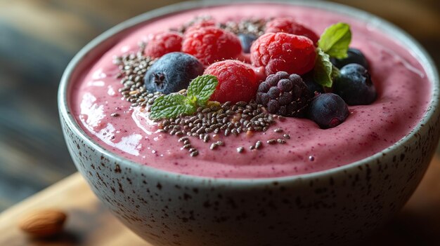 Delicious Pink Smoothie Bowl with Berries and Chia Seeds