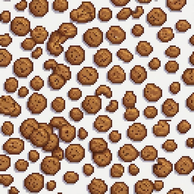 Photo delicious pixel art of chocolate chip cookies on a pristine white canvas