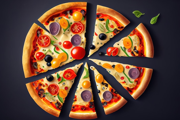 Delicious pizza on grey background Generative Ai