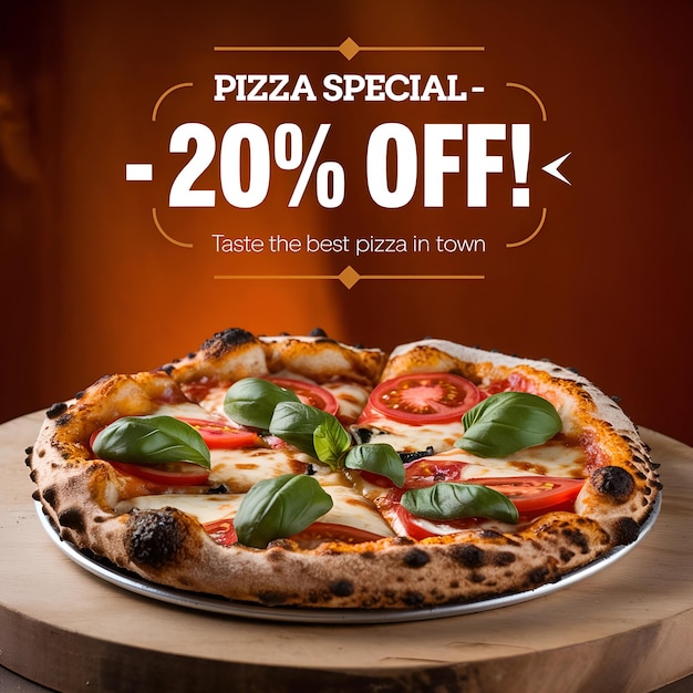 Photo delicious pizza promo banner with fresh ingredients and 20 off offer