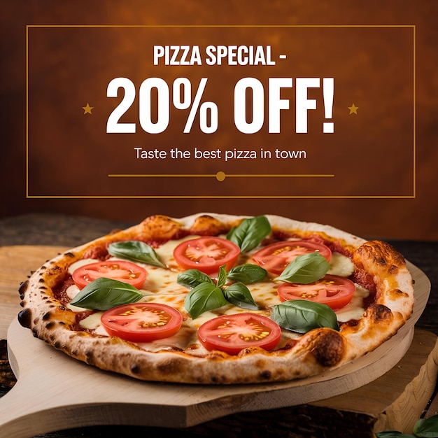 Photo delicious pizza promo banner with fresh ingredients and 20 off offer