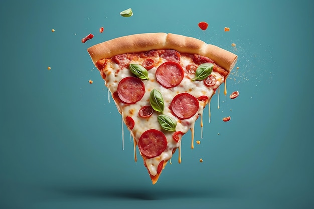 Delicious pizza slice floating in the air generative ai