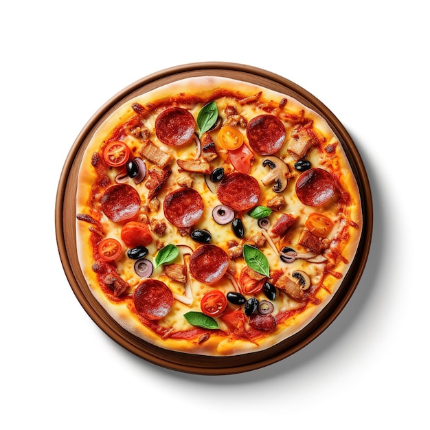 a delicious pizza on white background