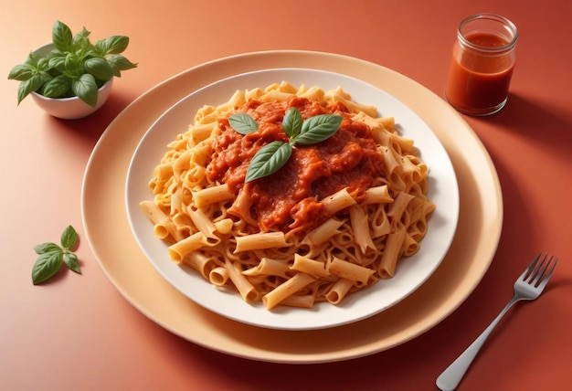 Photo delicious plate of pasta with savory sauce and fresh herbs perfectly cooked italian comfort food