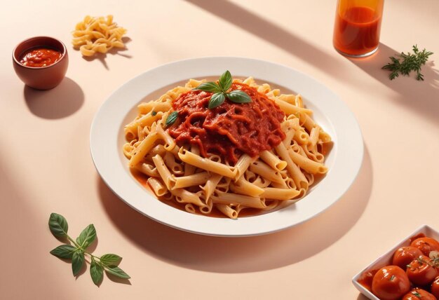 Photo delicious plate of pasta with savory sauce and fresh herbs perfectly cooked italian comfort food